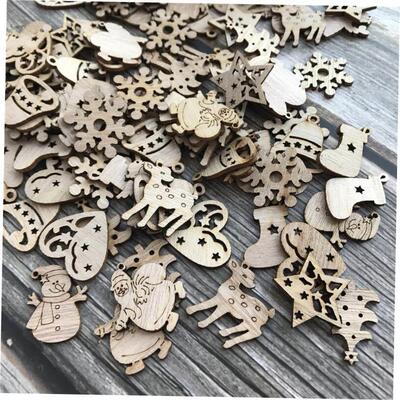 50Pcs DIY Natural Wooden Chip Santa Claus Christmas Tree Han