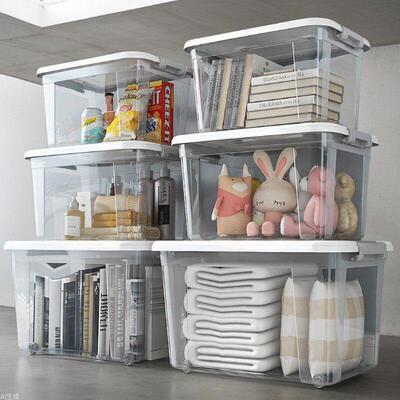 Large Transparent plastic storage box front open Toy clothes