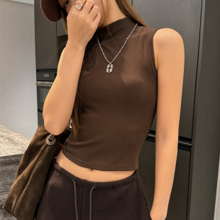 t恤 感内搭上衣设计感螺纹打底衫 严选半高领无袖 背心女秋冬季