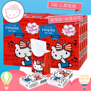 Kitty 包邮 印花迷你手帕纸小包纸巾 36包 3层 nepia妮飘凯蒂Hello