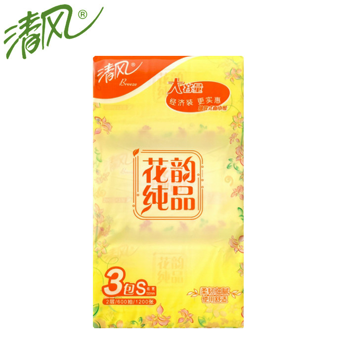 清风b338rcm2花韵纯品大容量1200张200抽双层抽取式面巾纸 纸巾