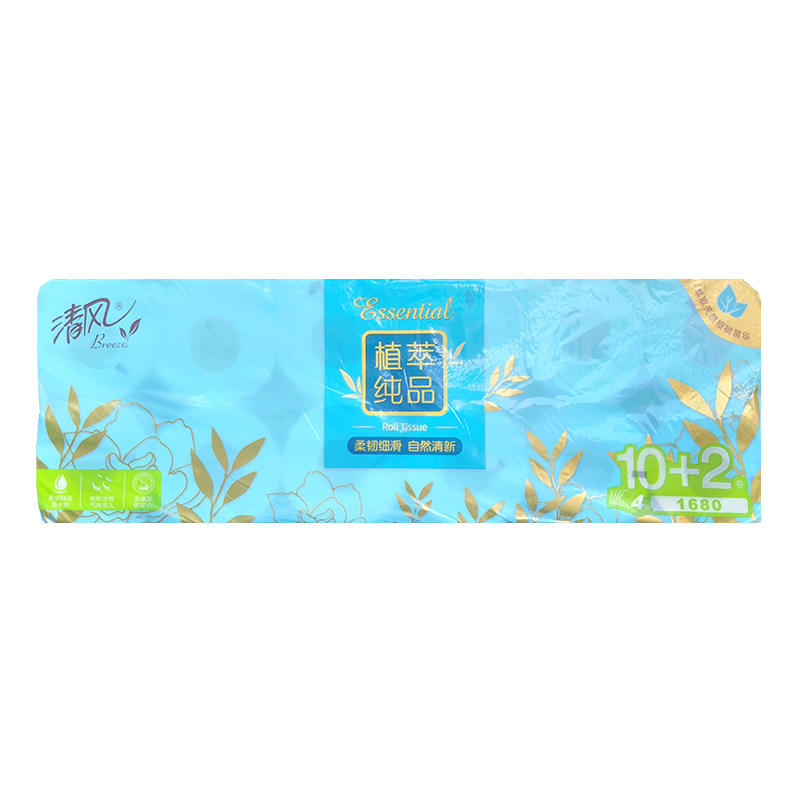 清风b21c4zc植萃纯品卷纸1680g12卷卫生纸桉树精油4层有芯卷纸1提