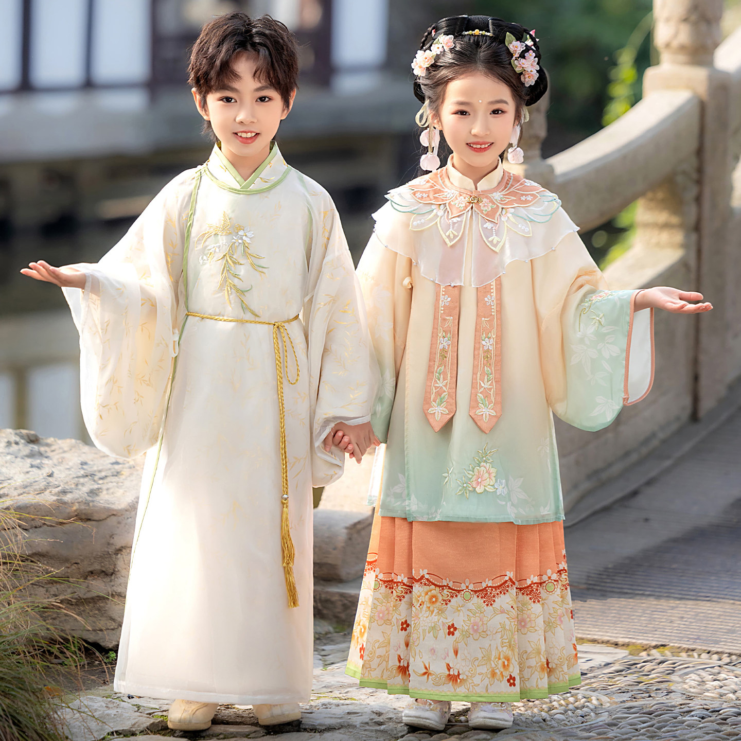 原创汉服儿童男女童cp唐装民族服装小孩襦裙表演服古风超仙国风