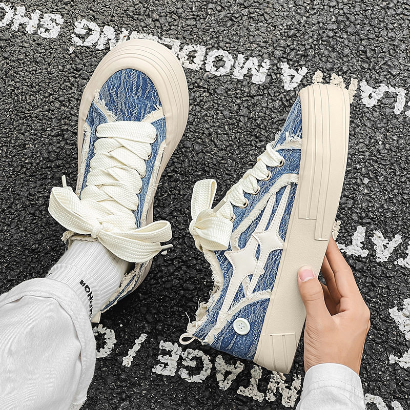 新款情侣鞋星星厚底板鞋学生小白鞋潮侣帆布鞋XZ517-1XZ130P65，男鞋休闲鞋，星座517-1