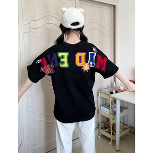 新款 T恤女夏季 230上衣三本针 复古贴布字母刺绣宽松短袖 高级感美式