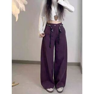 美式复古阔腿弯刀牛仔裤女2026春季新款棕色咖啡色百搭遮肉拖地裤