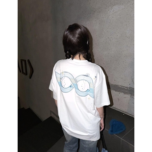 新款 T恤女夏季 230上衣三本针 复古贴布字母刺绣宽松短袖 高级感美式