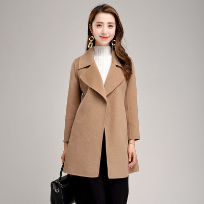 双面羊绒大衣女修身中长款韩版收腰双面呢大衣显瘦小个子毛呢外套