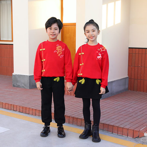 儿童元旦出服冬男女童加绒中国风唐装姐弟汉服新年拜年服新中式