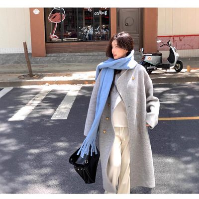 秋冬新款立领小个灰色双面羊绒大衣女中长款高级感加厚长毛呢外套