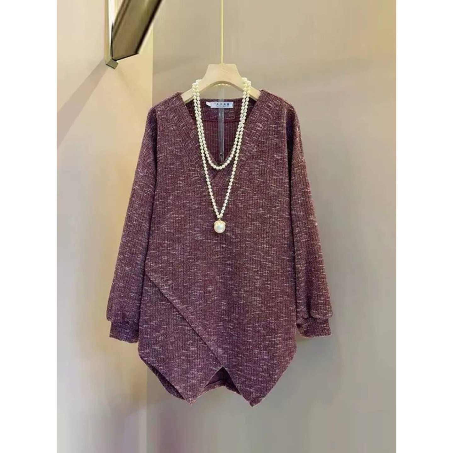 复古宽松显瘦V领不规则卫衣