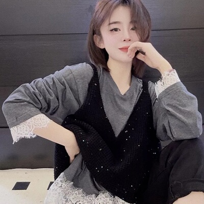 无袖V领叠穿百搭针织衫马甲