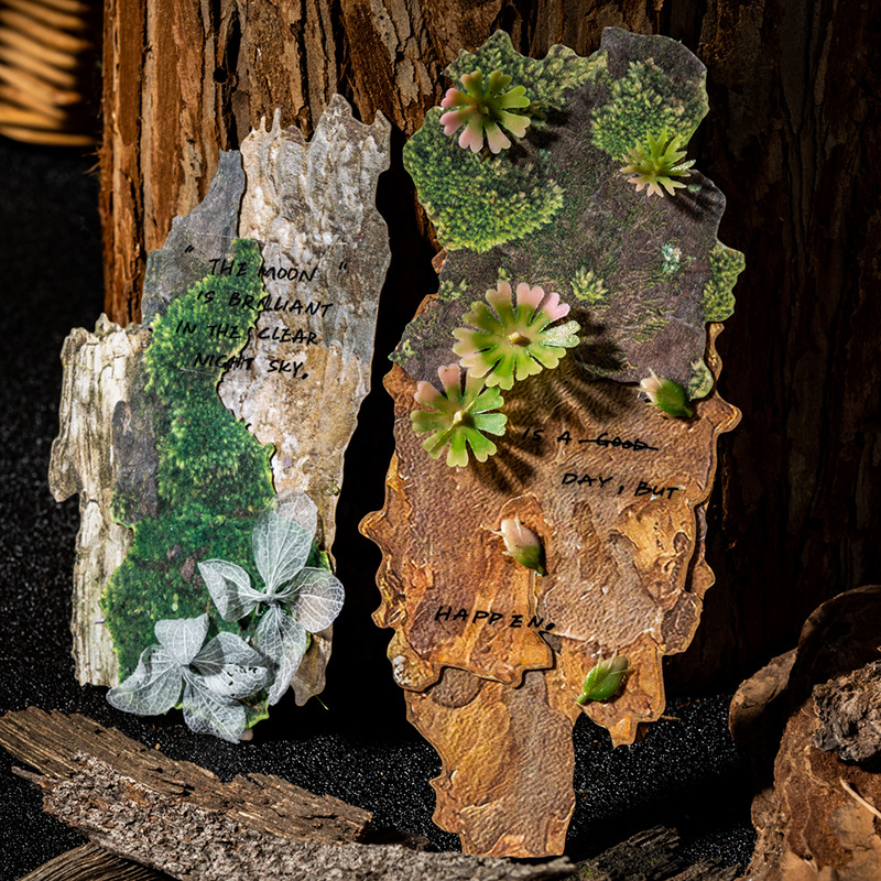 自然收录集系列硬卡纹理贴纸包20张 复古木纹石纹手帐装饰素材贴