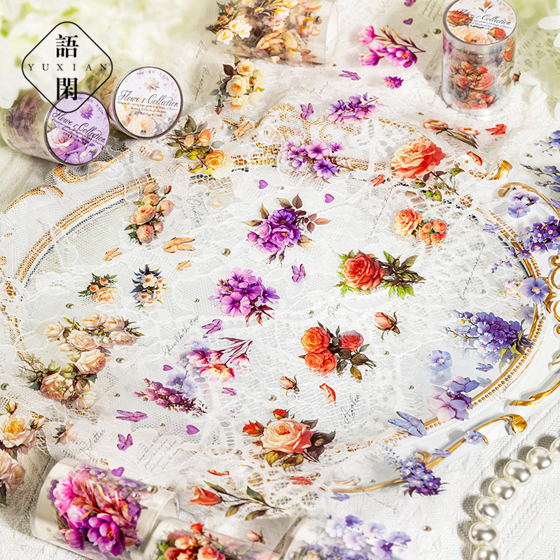 防水PET花卉模切胶带 花野集系列 清新花卉手账素材装饰拼贴贴画