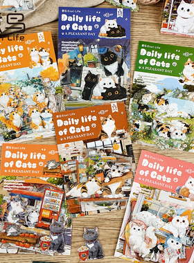 喵喵的日常系列防水PET贴纸包15张入可爱卡通动物手帐装饰素材贴