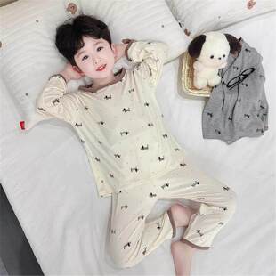 莫代尔男童睡衣春秋款2025新款薄款长袖空调服夏季儿童男孩家居服