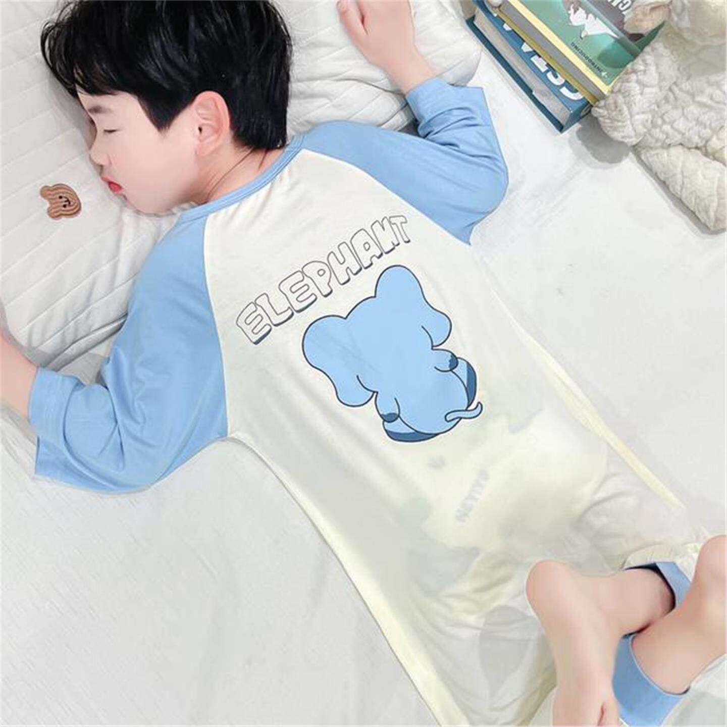 2026儿童连体睡衣夏季薄款男童空调服空调服婴儿宝宝睡袋防踢居家