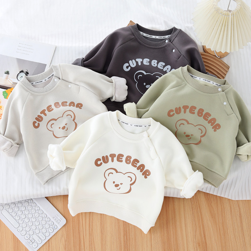 宝宝加绒卫衣秋冬季加厚一体绒男女小童打底衫内搭婴儿童保暖上衣