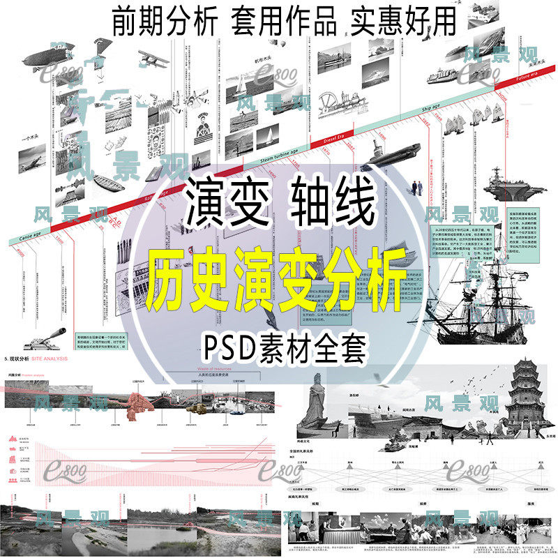 6款景观分析图设计ps历史轴线文化分析图psd素材竞赛风效果图前期