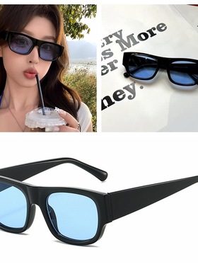 日本品质红书达人蓝色墨镜女ins风防晒眼镜高级感显脸小街头个性