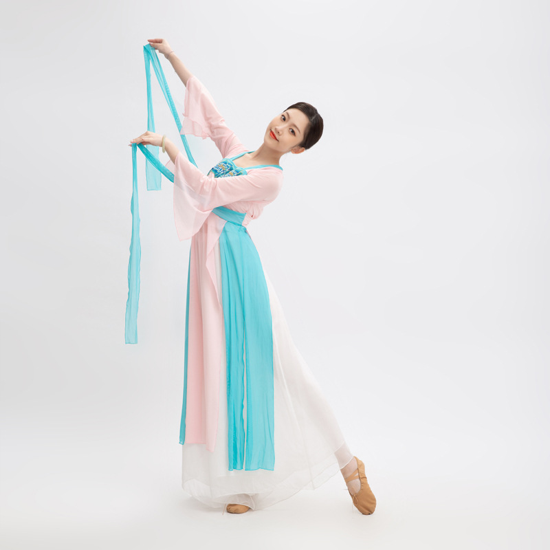 日本无印MUJIE新款汉唐舞蹈服古典舞身韵纱衣飘逸舞蹈服装现代练