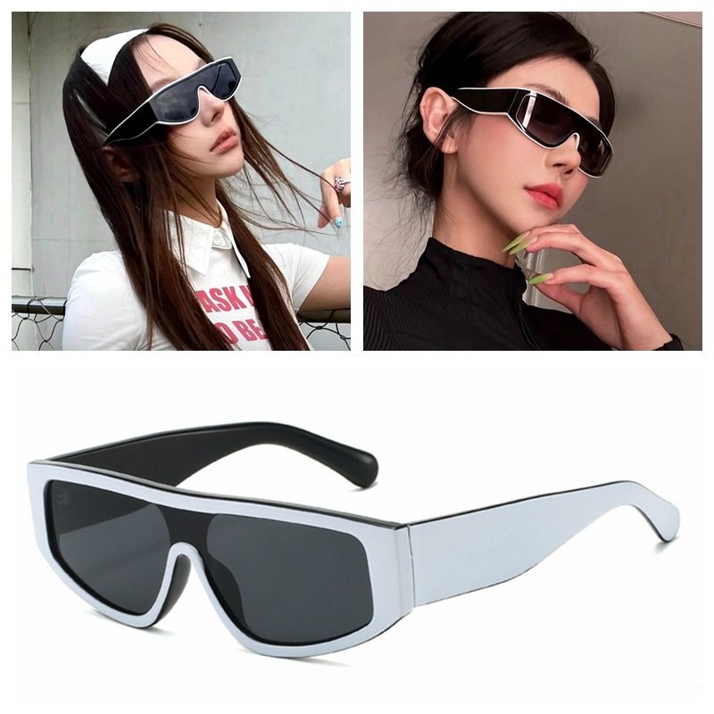 日本品质未来感眼镜复古黑白拼接色连体高级感墨镜男女防紫外线骑