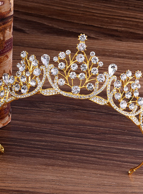 日本品质H1111新娘婚礼金色皇冠　时尚模特走秀王冠生日派对发饰
