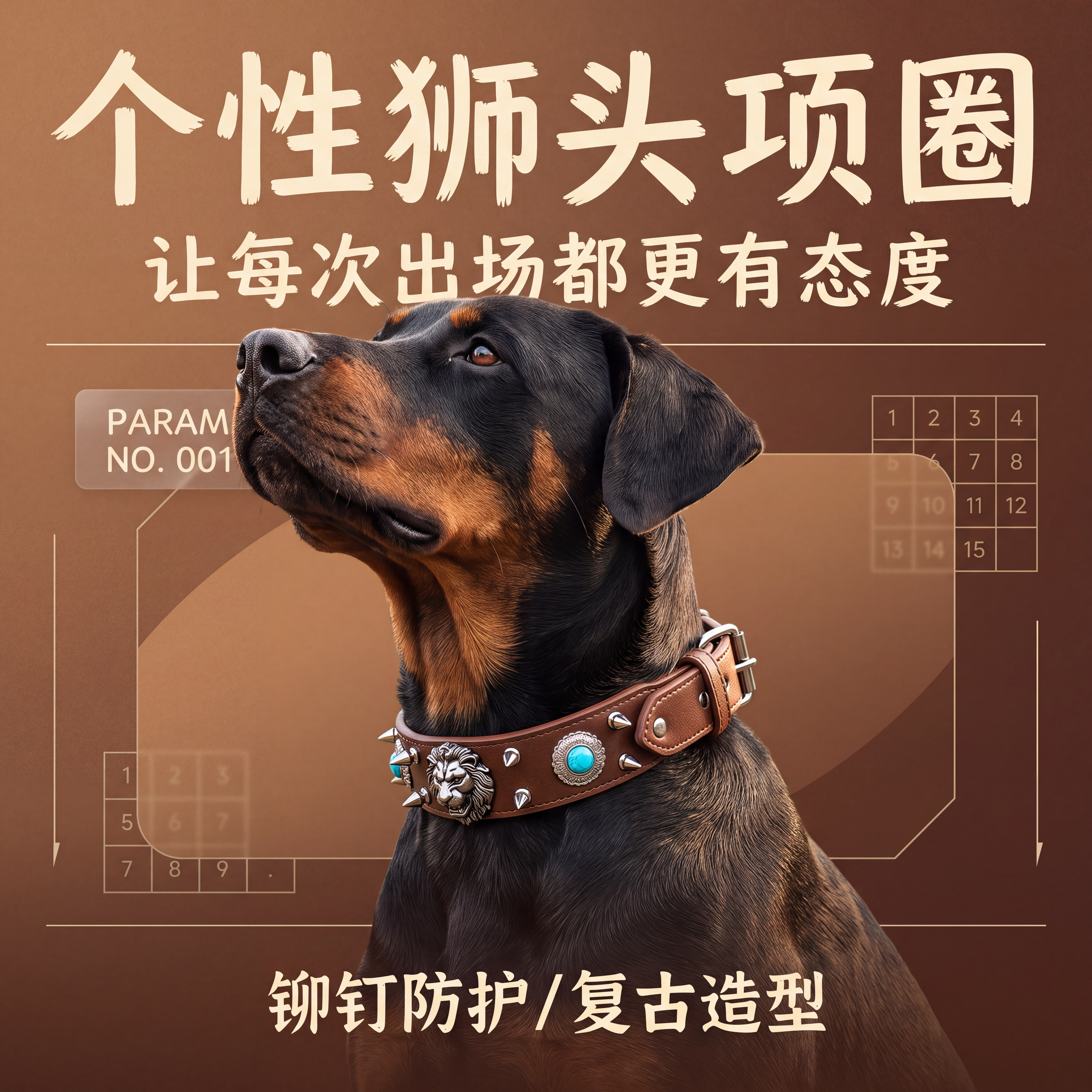 牛皮铆钉狗项圈大型犬防咬刺钉狗项圈/肩带