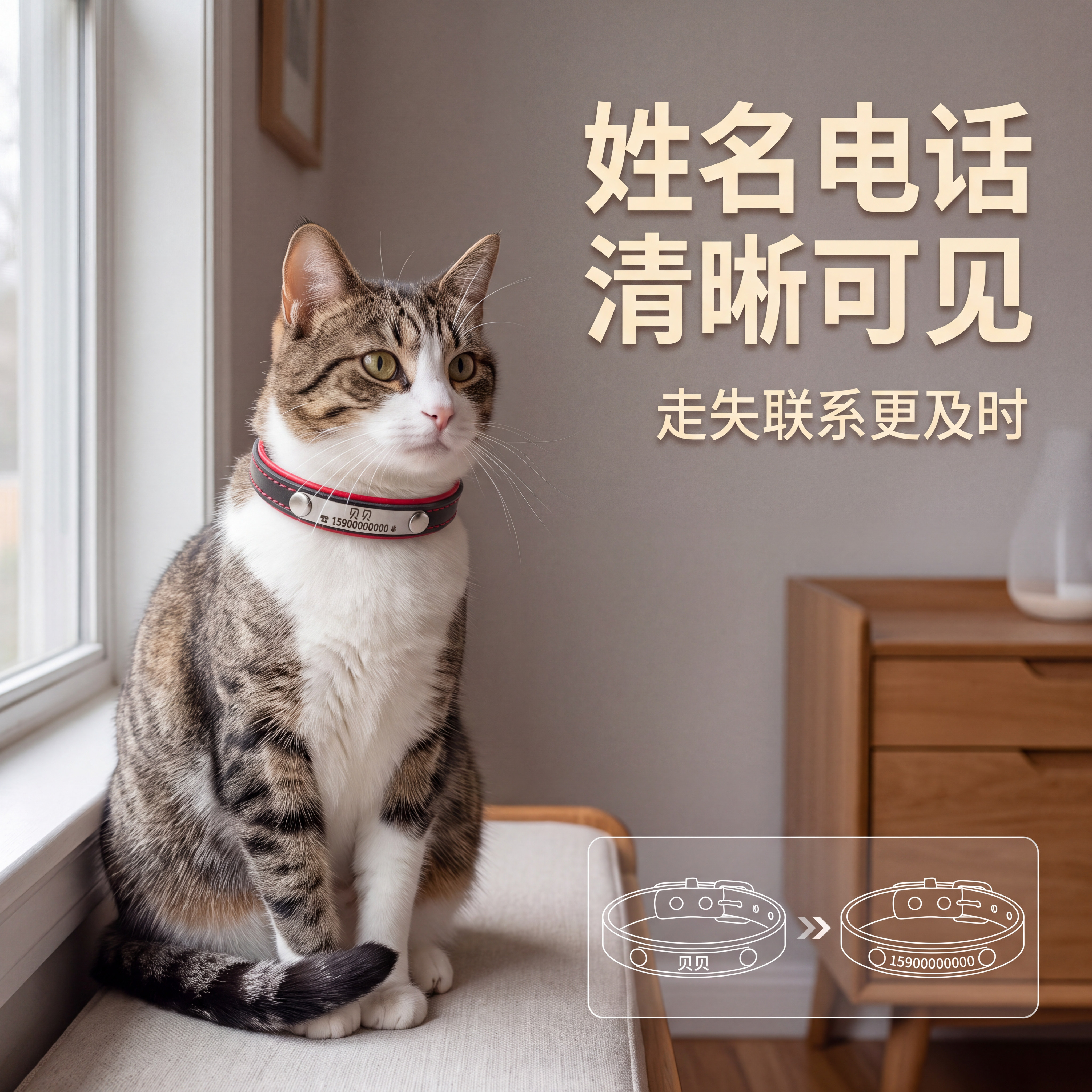 刻字犬猫牌牛皮项圈定做防丢身份项圈/肩带