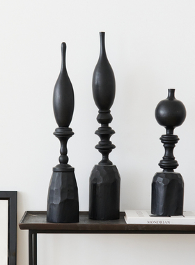 现代简约创意抽象黑色芒果木制雕塑摆件客厅玄关样板间酒店装饰品