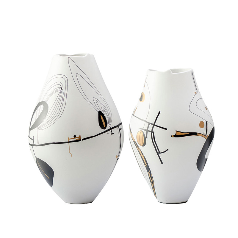 现代简约手工彩绘陶瓷花瓶摆件中式样板间客厅艺术插花器台面摆设