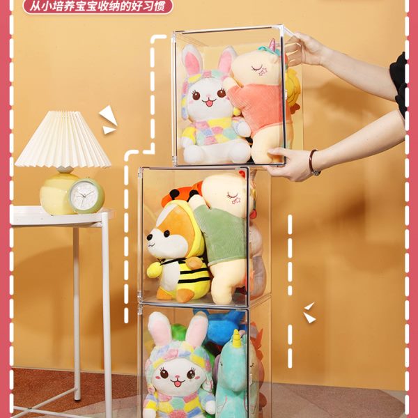 毛绒娃娃收纳盒手办盲盒展示架玩偶模型儿童玩具整理箱透明储物柜