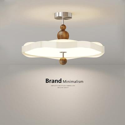 中古侘寂风卧室吊灯奶油风飞碟吸顶灯法式复古胡桃木纹餐厅房间灯
