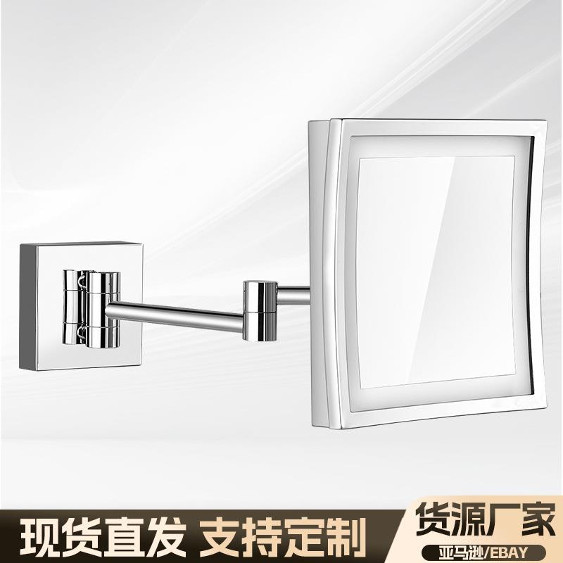 方形LED灯化妆镜浴室单面壁挂伸缩折叠镜3倍放大美容镜卫生间镜子