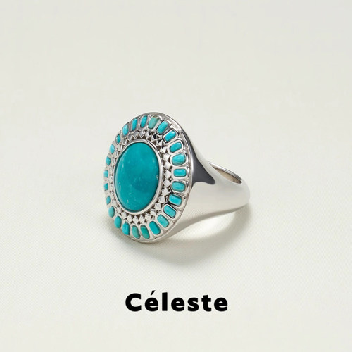 Céleste宽面镶嵌绿松石戒指女