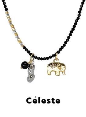 Céleste好事花生小象串珠项链女