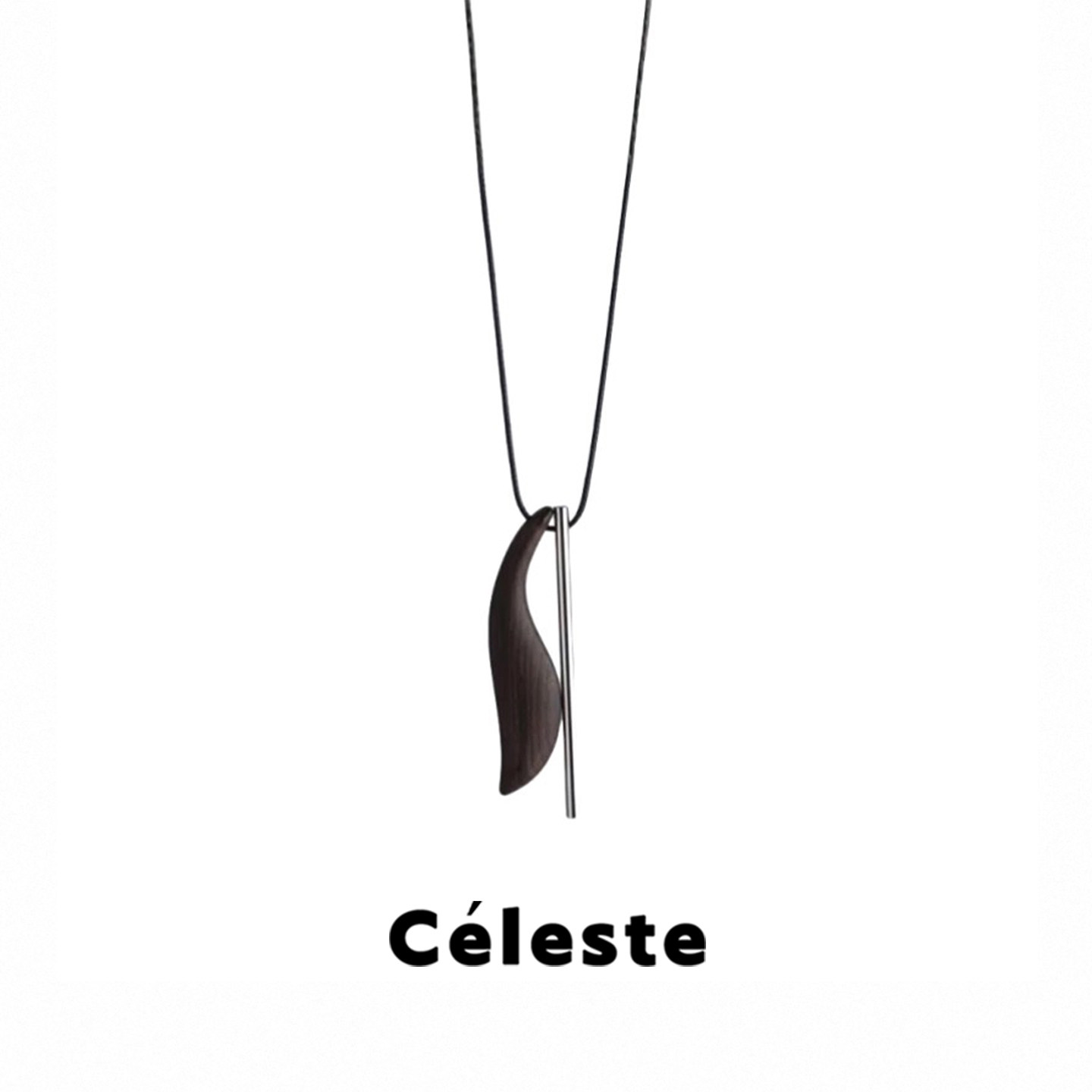 Céleste黑檀木吊坠长款项链女