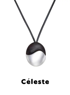 Céleste黑檀木拼色吊坠项链女