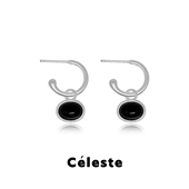 Céleste 椭圆黑玛瑙白玉髓吊坠磨砂耳钉女小众设计简约百搭耳环