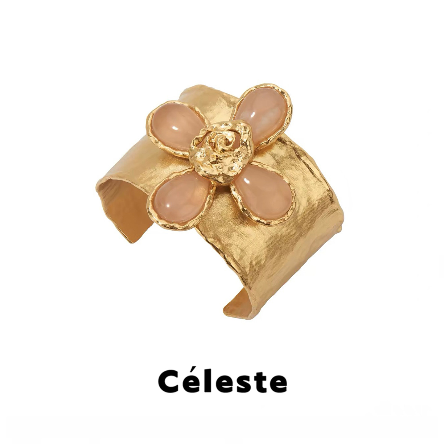 Céleste 熔岩玫瑰十字水晶镶石开口手镯女小众设计时尚宽面手环