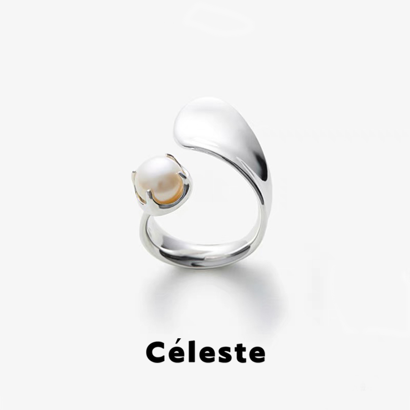 Céleste白色珍珠开口戒指女