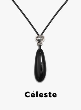 Céleste 新款黑玛瑙吊坠长项链女小众设计高级感皮绳水滴毛衣链