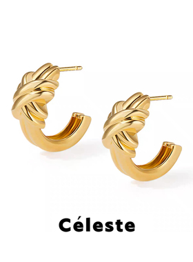 Céleste 沈月同款缠绕打结C型耳钉女小众设计感气质百搭耳环耳饰