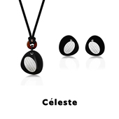 复古长款 Céleste 苔矶系列黑琅吊坠皮绳项链女新中式 毛衣链耳环