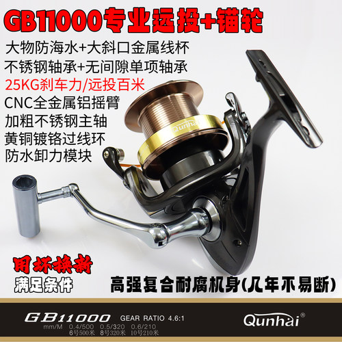 无间隙渔轮全金属摇臂鱼线轮海杆轮子鱼轮海竿纺车轮深线杯大斜口