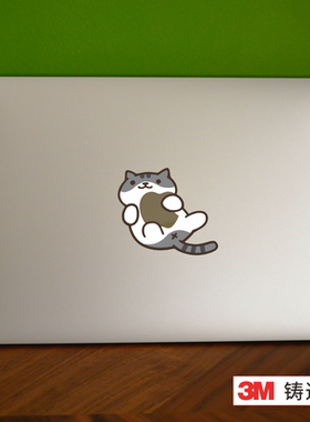 艺贴进口铸造级带导气槽 灰色猫咪镂空 适用苹果电脑Macbook Air/Pro logo创意贴纸高颜值装饰耐磨 一份1枚装