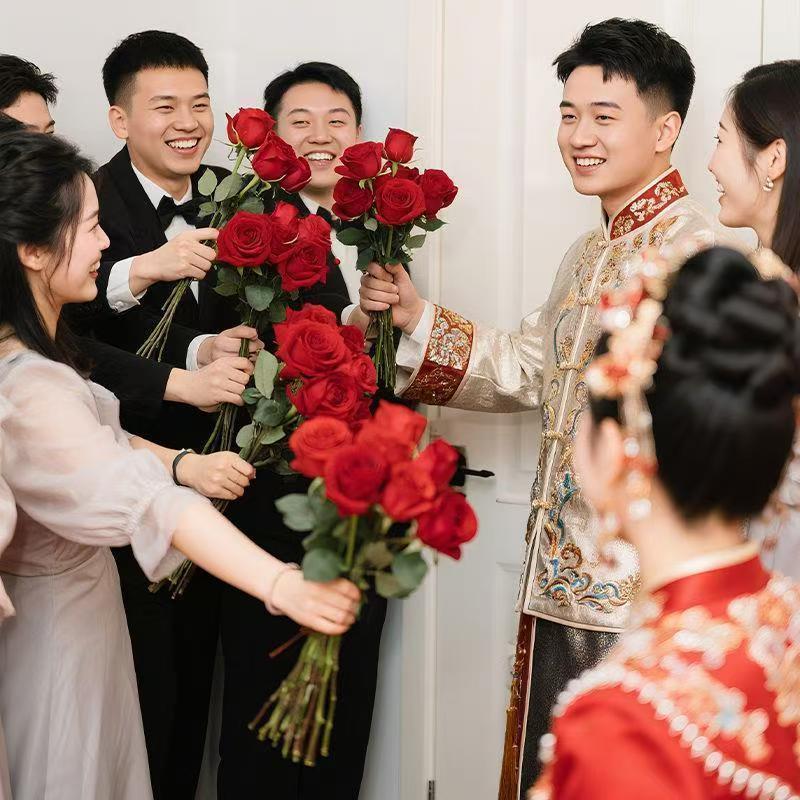 一路生花花束婚礼结婚一路生花小红薯同款仿真玫瑰花文明接亲游戏