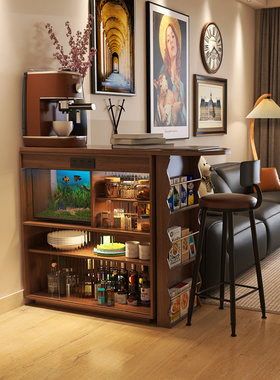 奢屋家具实木吧台桌家用客厅折叠伸缩吧台柜沙发边隔断小户型岛台