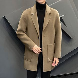 外套风衣 男士 呢子b大衣中长版 秋冬季 宽松加厚高级感缉明线加大码
