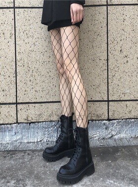 沐阮白色渔网袜薄款丝袜春季jk镂空大网格袜子女性感长筒潮黑色